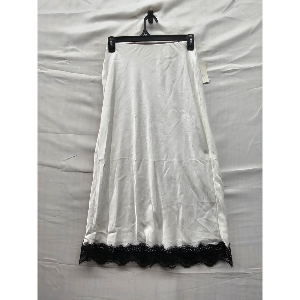 A New Day Womens Satin‎ Lace Trim Midi Skirt Cream Polyester Casual Size Small